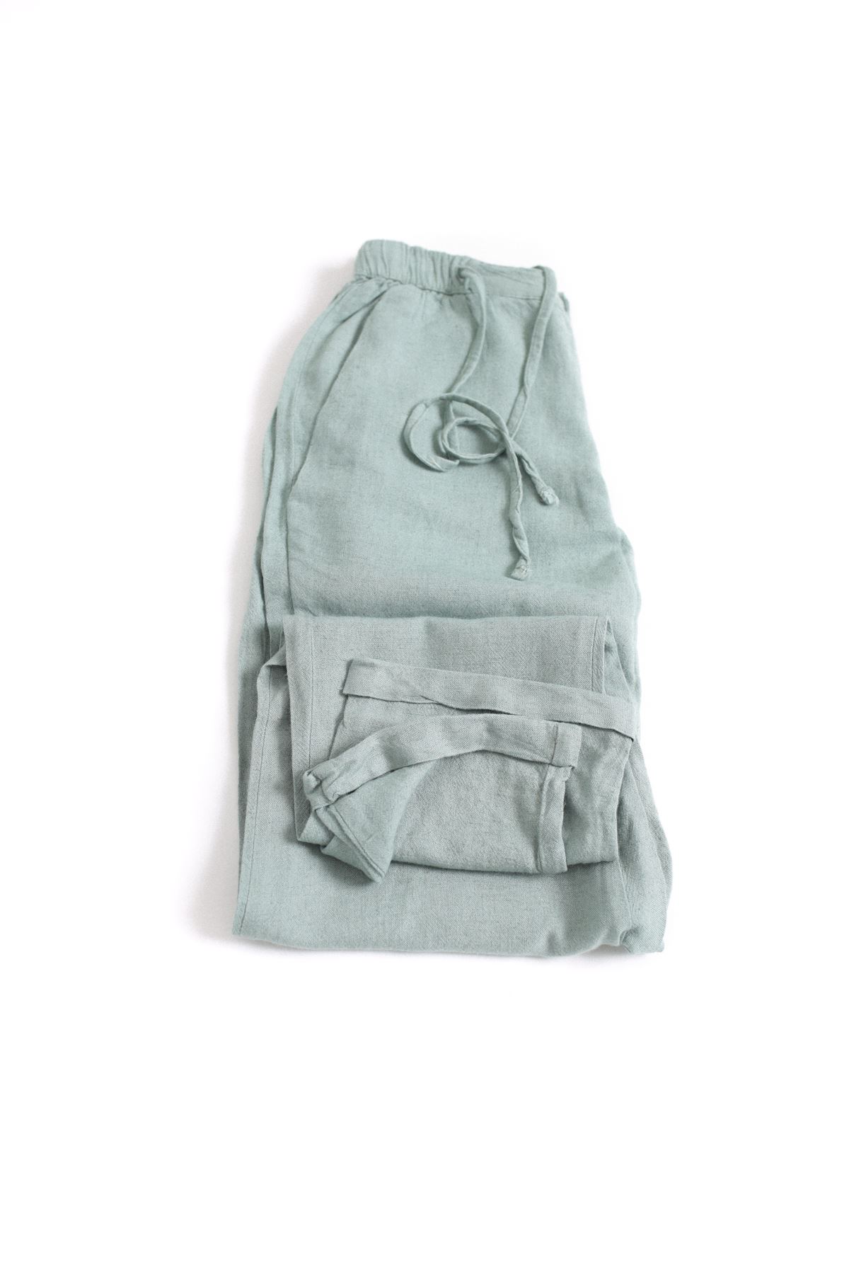 Santurino Düz Paça Deniz Yeşili Klasik Keten Pantolon