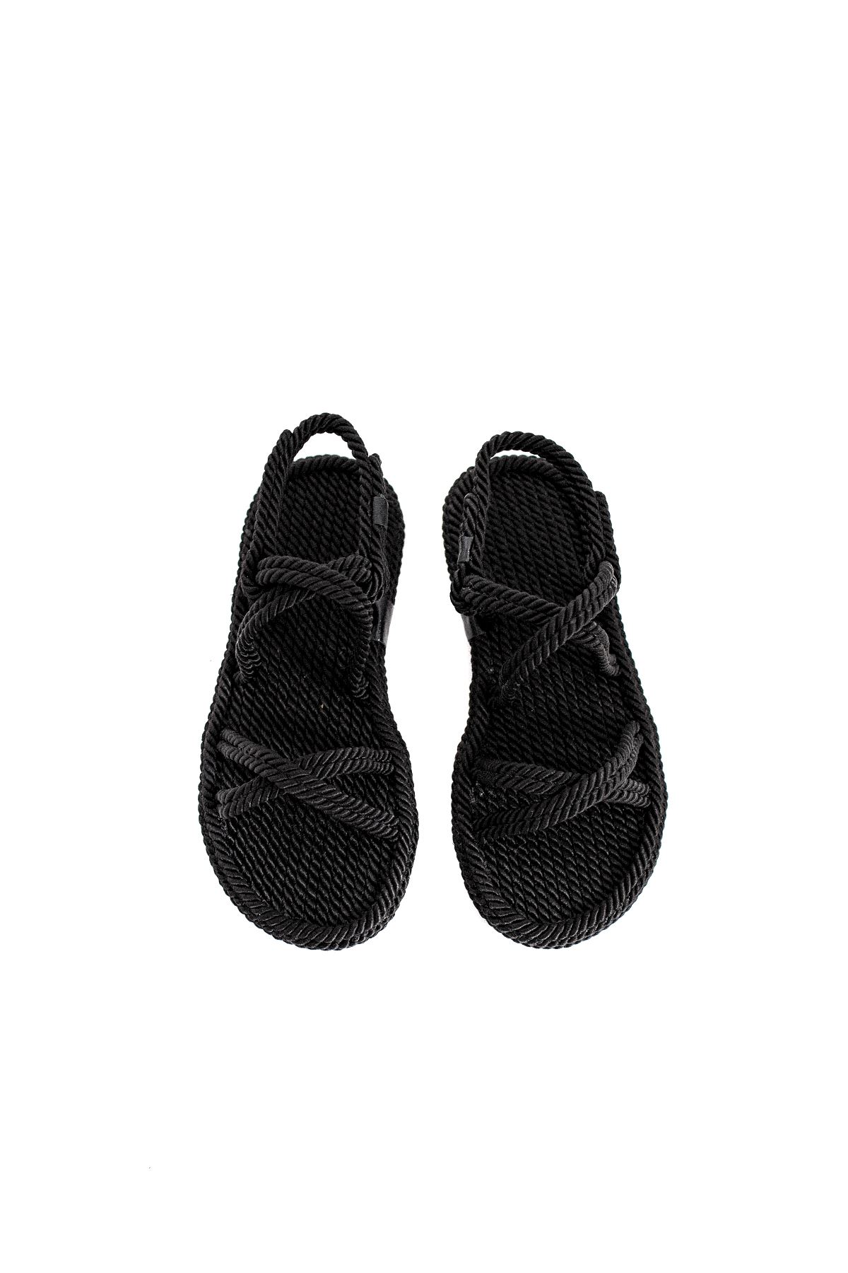 Siyah Renk Çapraz Halat Sandalet 