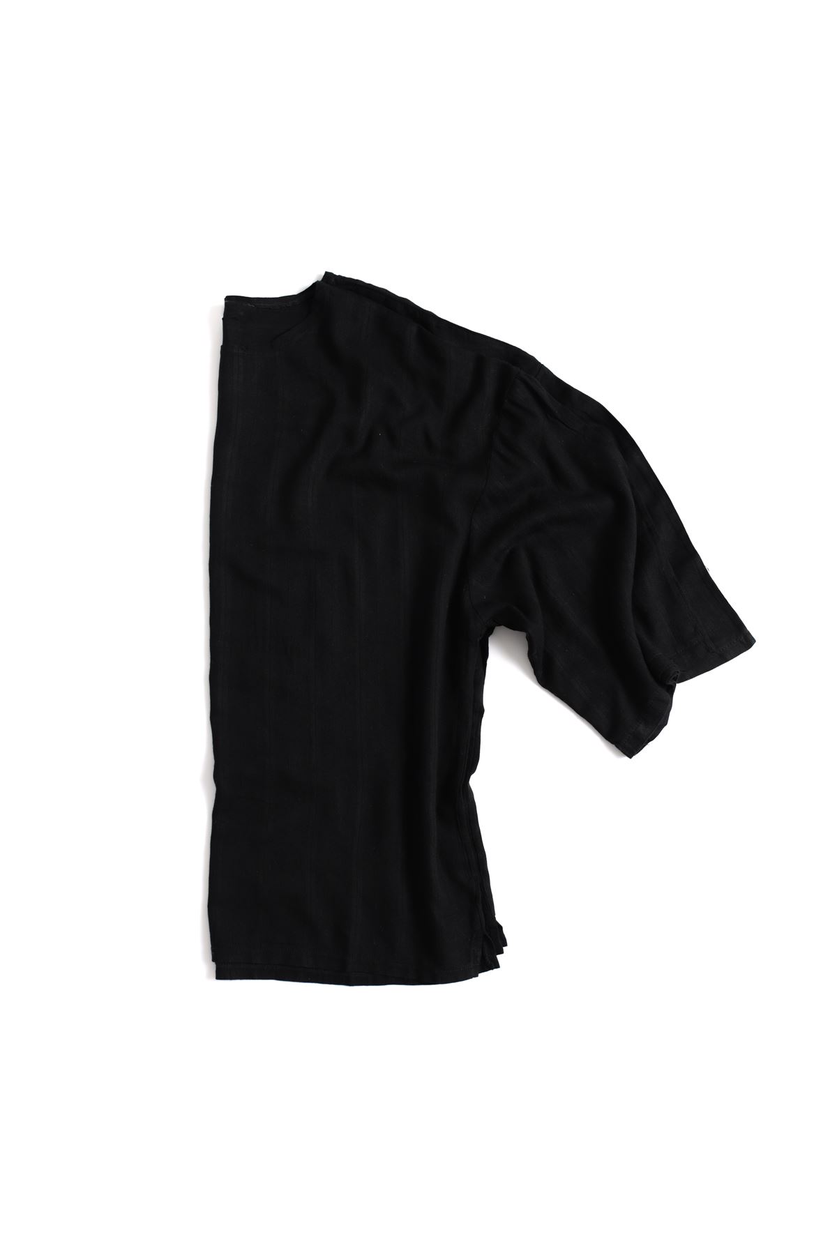 Santurino Siyah Fakir Kol Oversize Viskon Keten T-Shirt