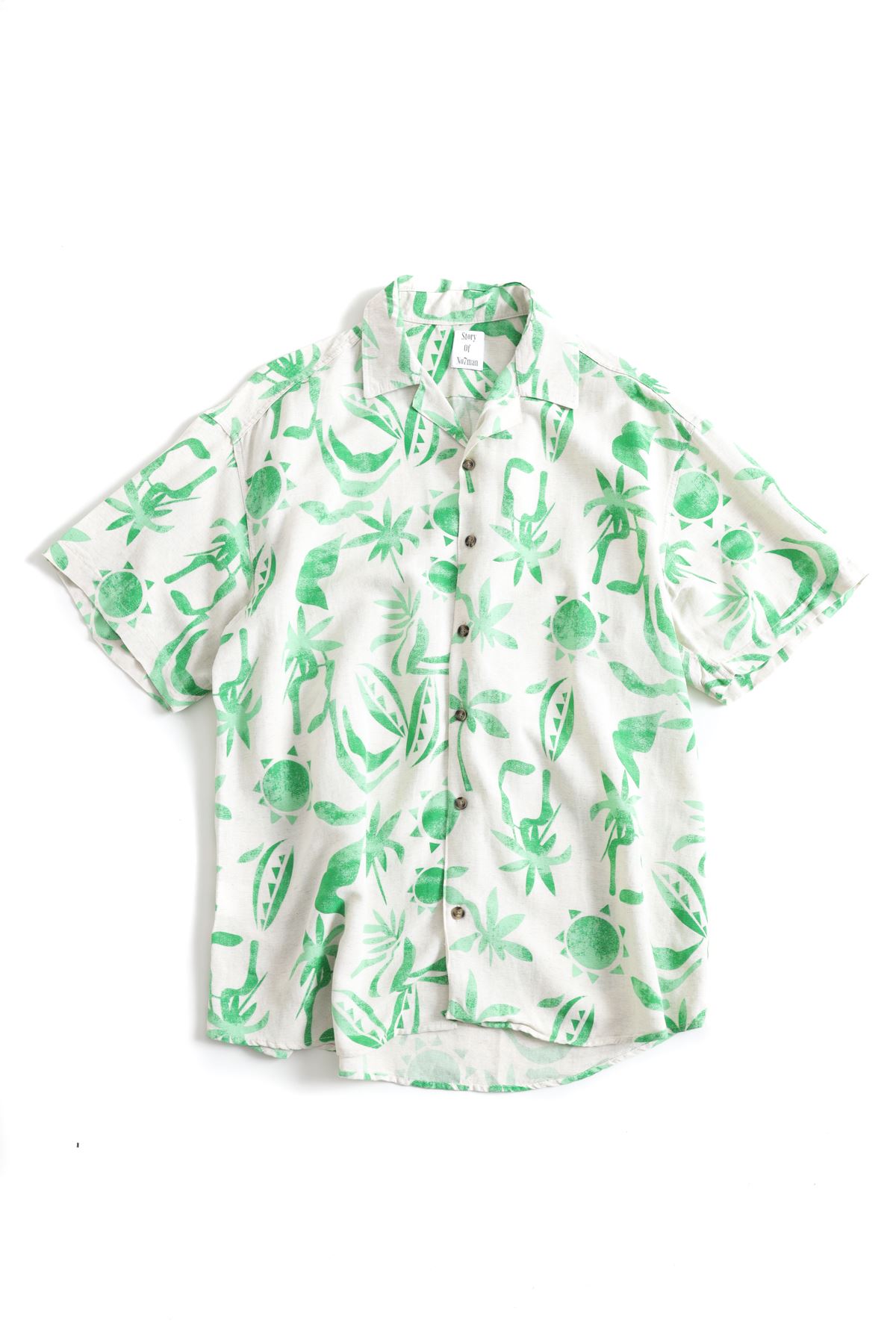 Kısa Kollu Yeşil Palmiyeli Gömlek