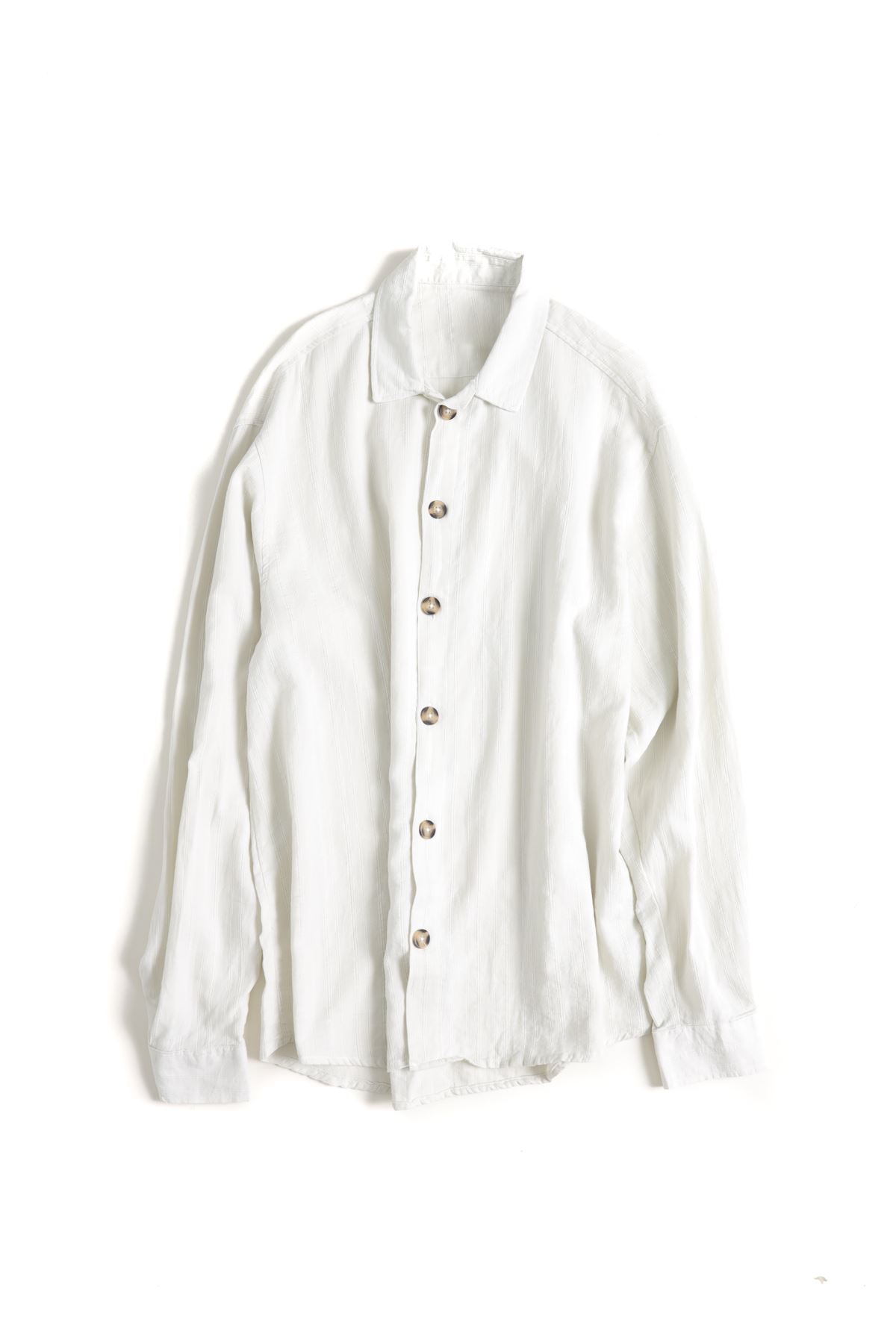 Kırık Beyaz Uzun Kollu Yıkamalı Gömlek