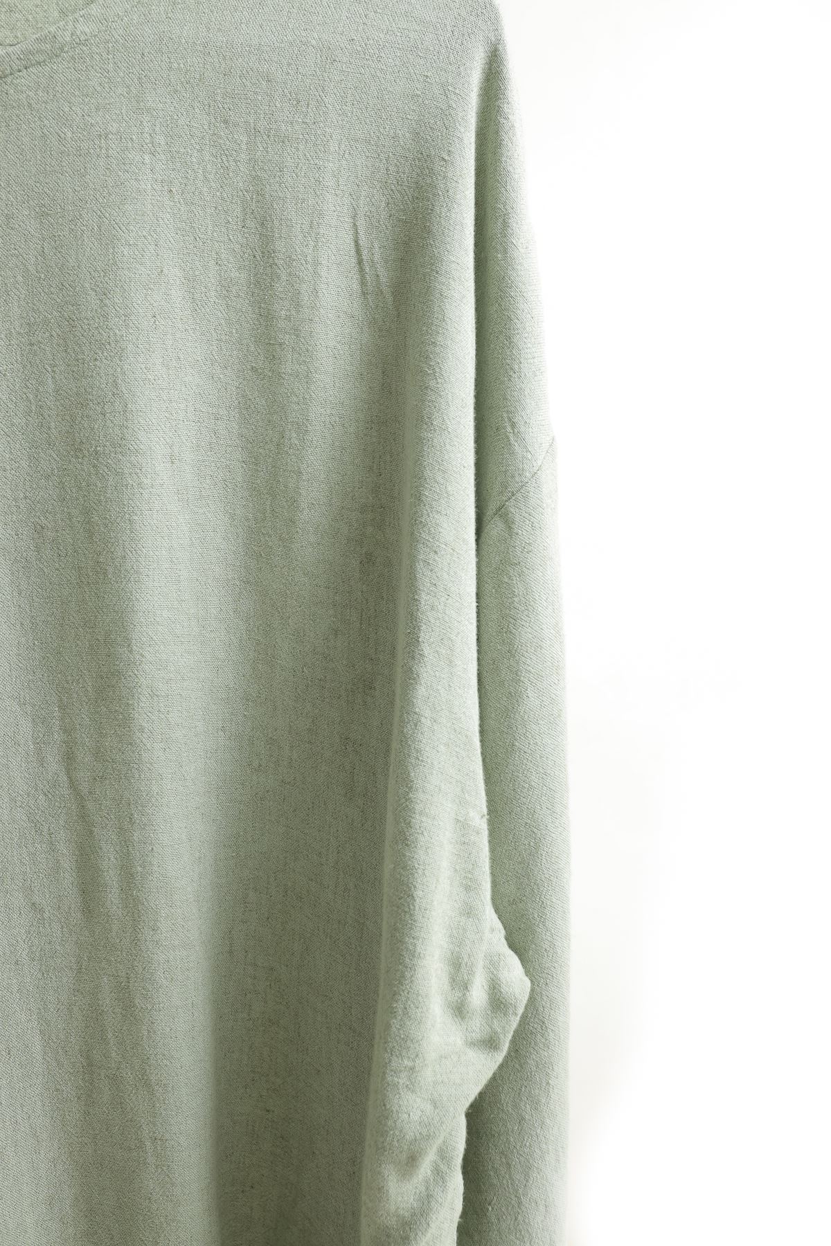 Santurino Deniz Yeşili Fakir Kol Oversize Keten T-Shirt