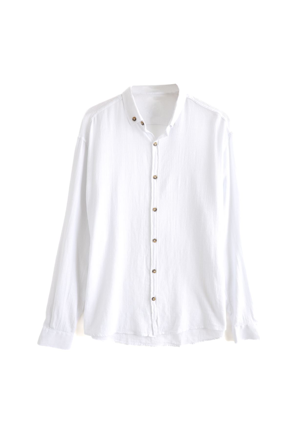 Granada Uzun Kollu D-Yaka Beyaz Gömlek