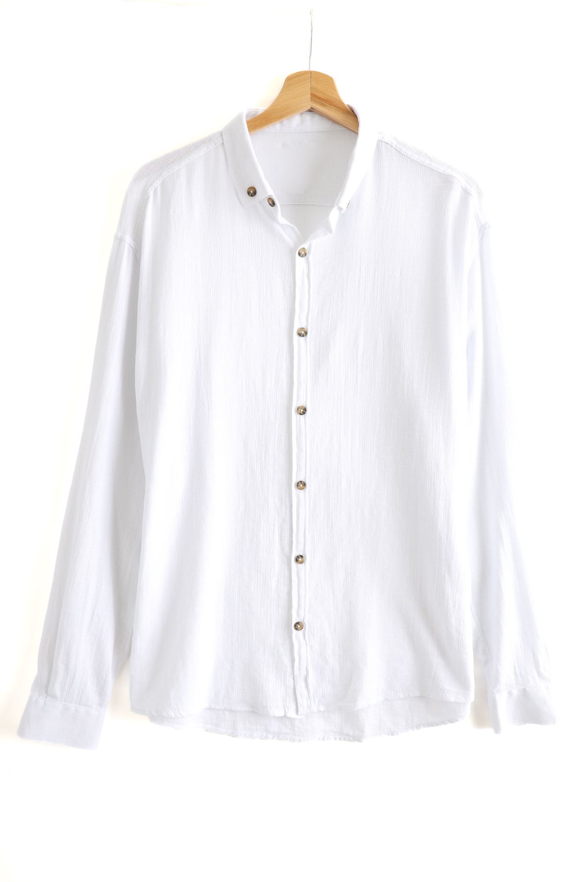 Granada Uzun Kollu D-Yaka Beyaz Gömlek