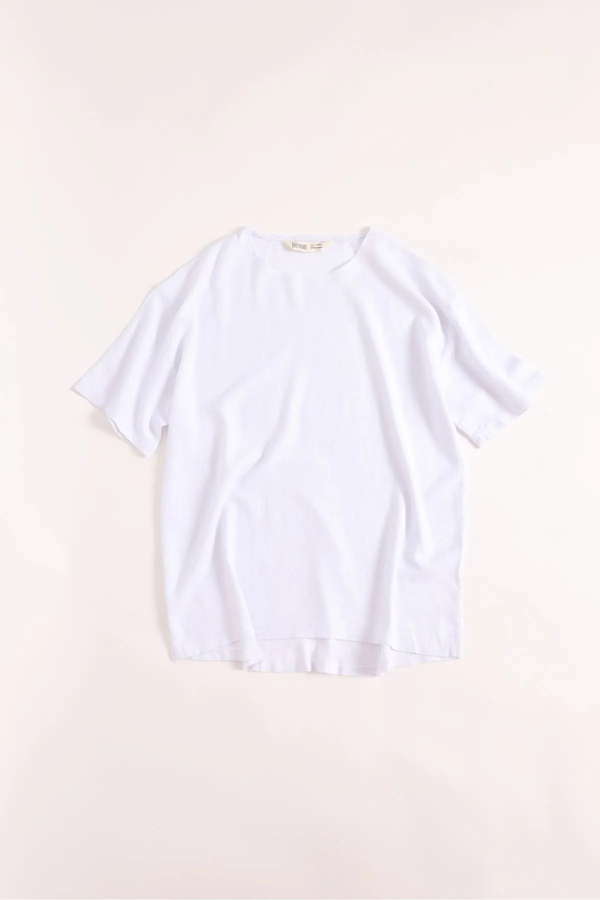 Rio Beyaz Oversize Keten Erkek Tshirt  