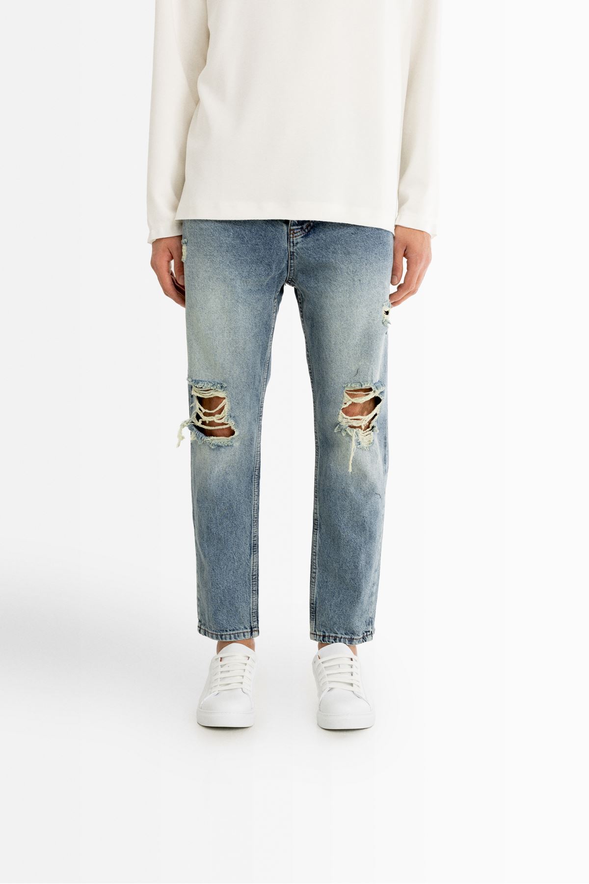 York Açık Mavi Yırtıklı Boyfriend Denim Erkek Pantolon