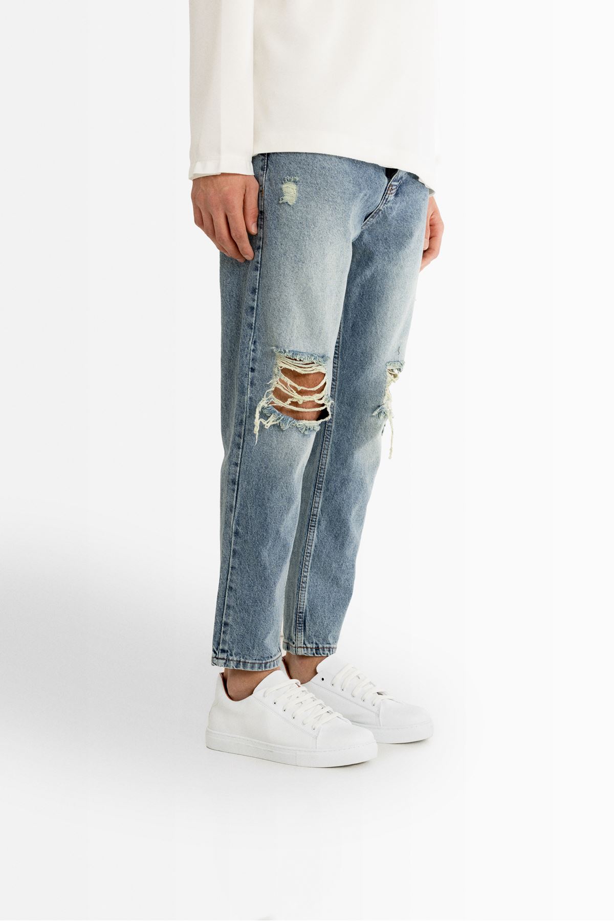 York Açık Mavi Yırtıklı Boyfriend Denim Erkek Pantolon