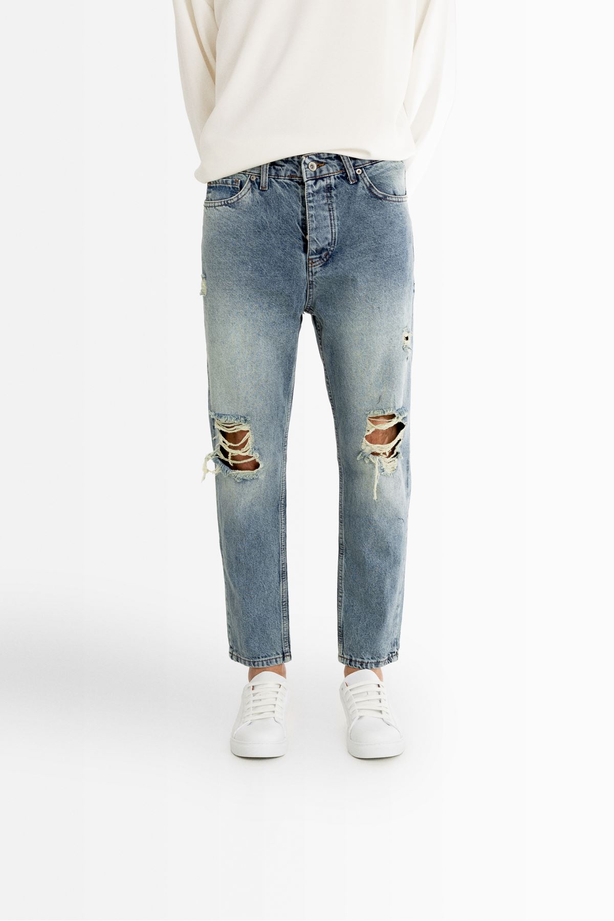 York Açık Mavi Yırtıklı Boyfriend Denim Erkek Pantolon