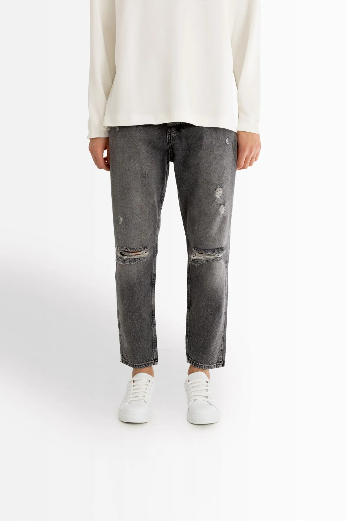 York Gri Yırtıklı Boyfriend Denim Erkek Pantolon