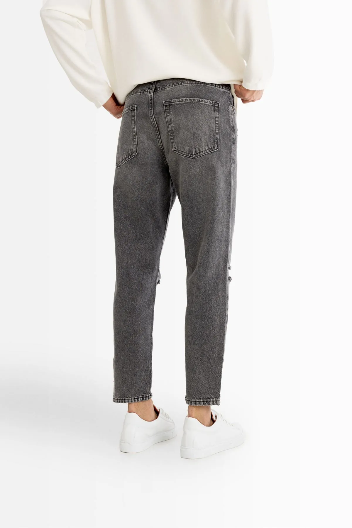 York Gri Yırtıklı Boyfriend Denim Erkek Pantolon