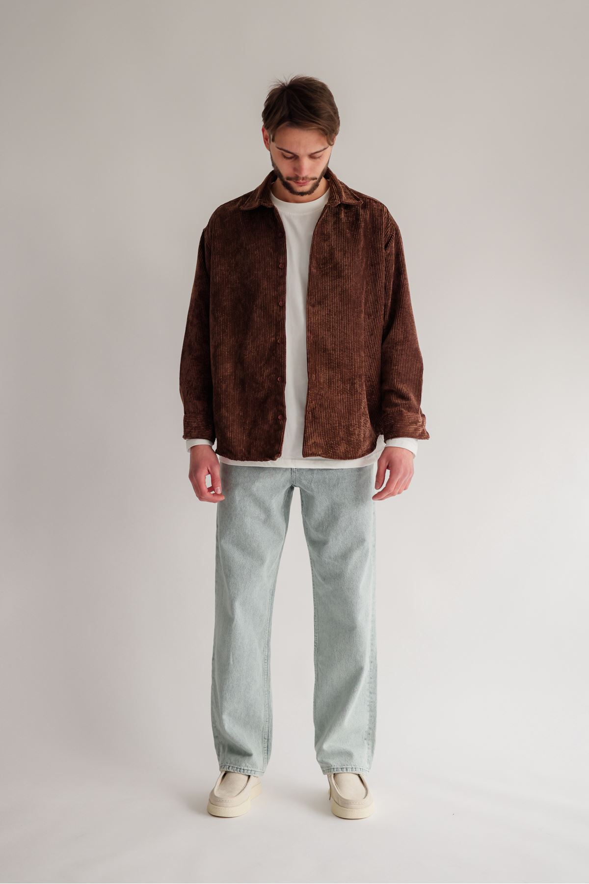 Bochnia Kalın Fitilli Kahve Kadife Gömlek