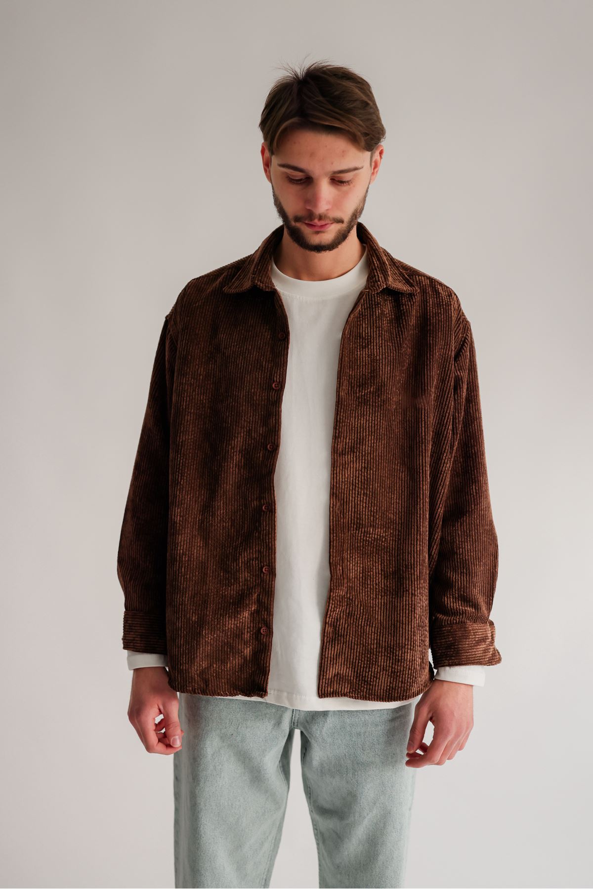 Bochnia Kalın Fitilli Kahve Kadife Gömlek