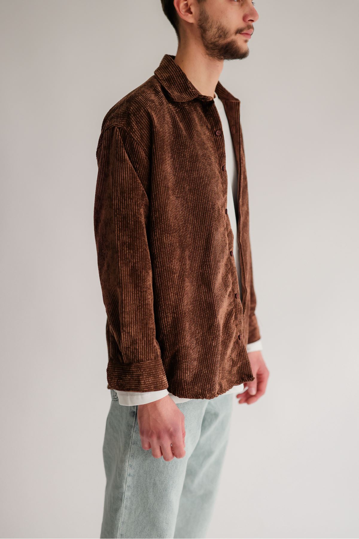 Bochnia Kalın Fitilli Kahve Kadife Gömlek