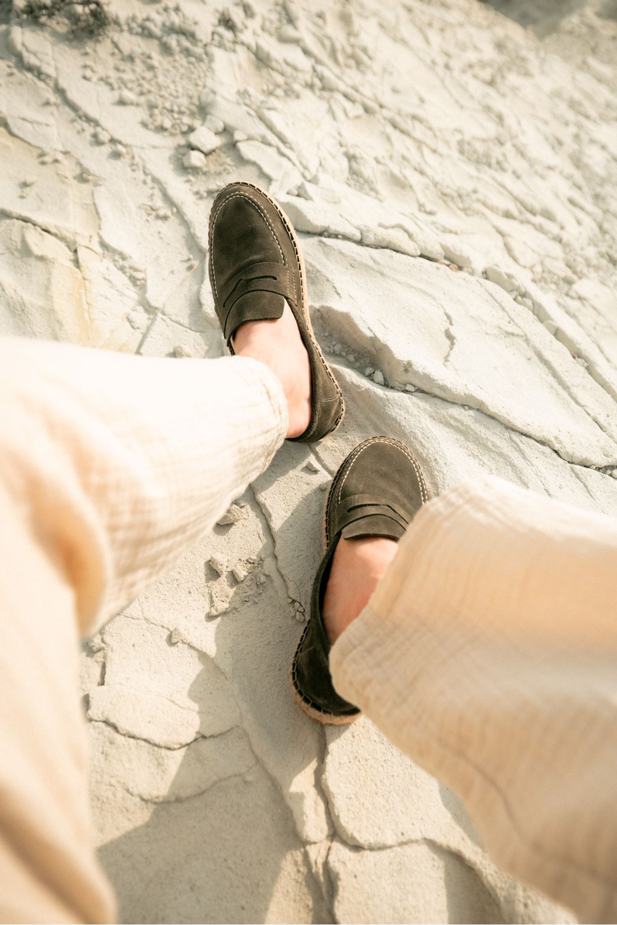 Minoa Haki Loafer Süet Hakiki Deri Espadril