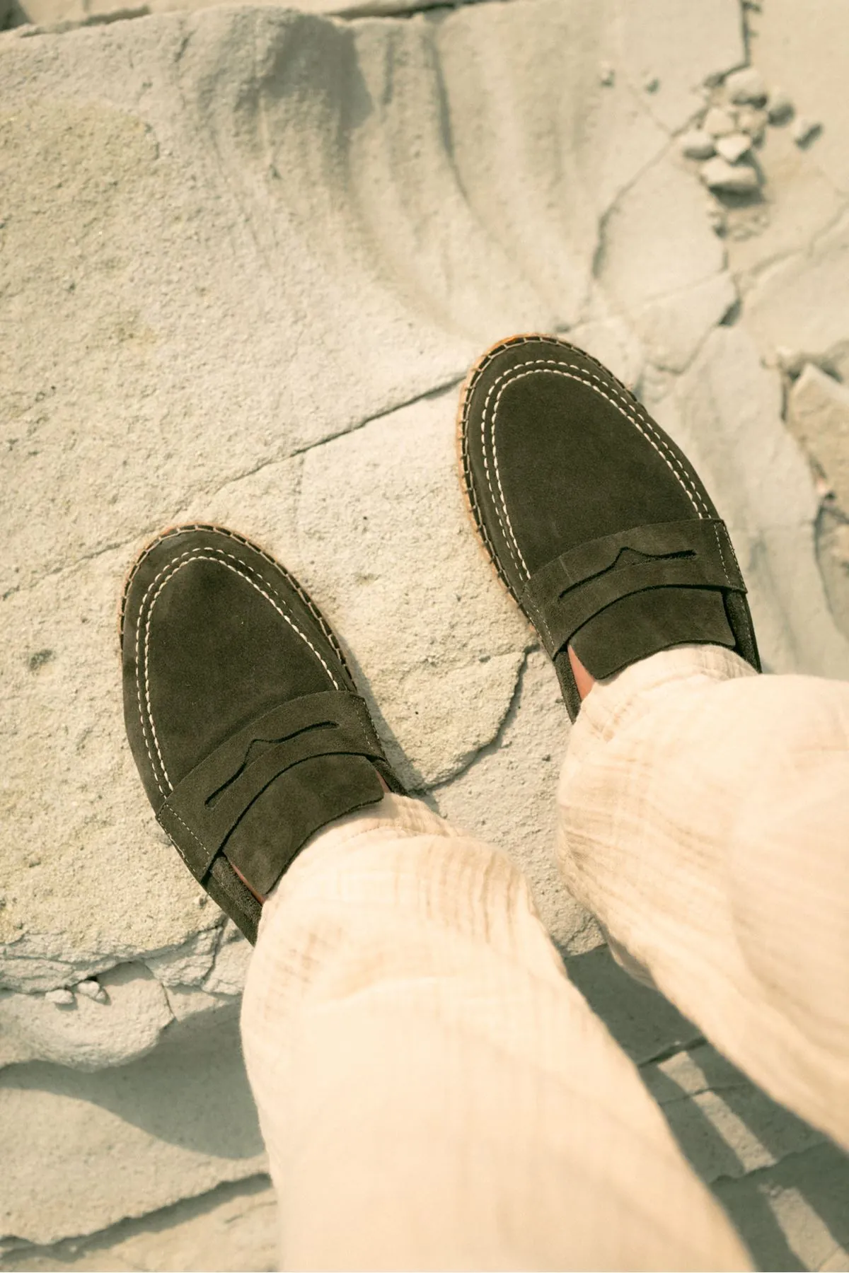 Minoa Haki Loafer Süet Hakiki Deri Erkek Espadril