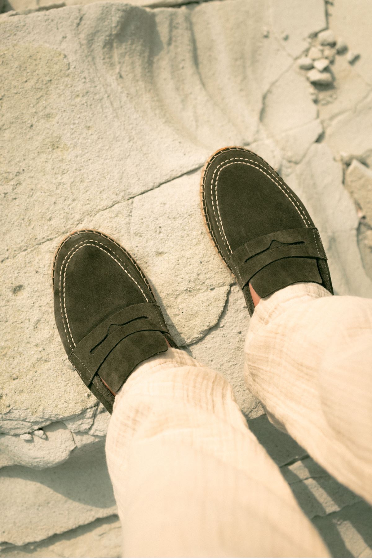 Minoa Haki Loafer Süet Hakiki Deri Espadril