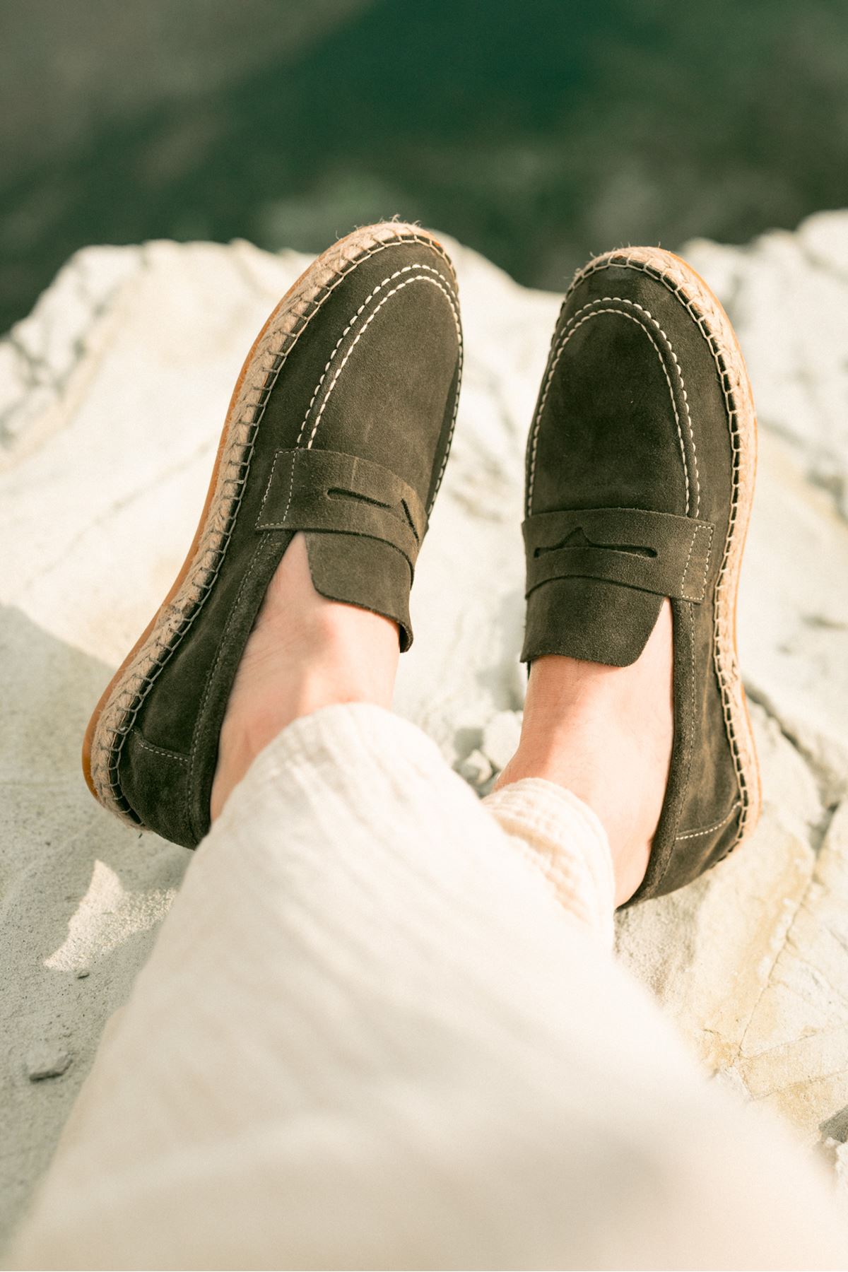 Minoa Haki Loafer Süet Hakiki Deri Espadril