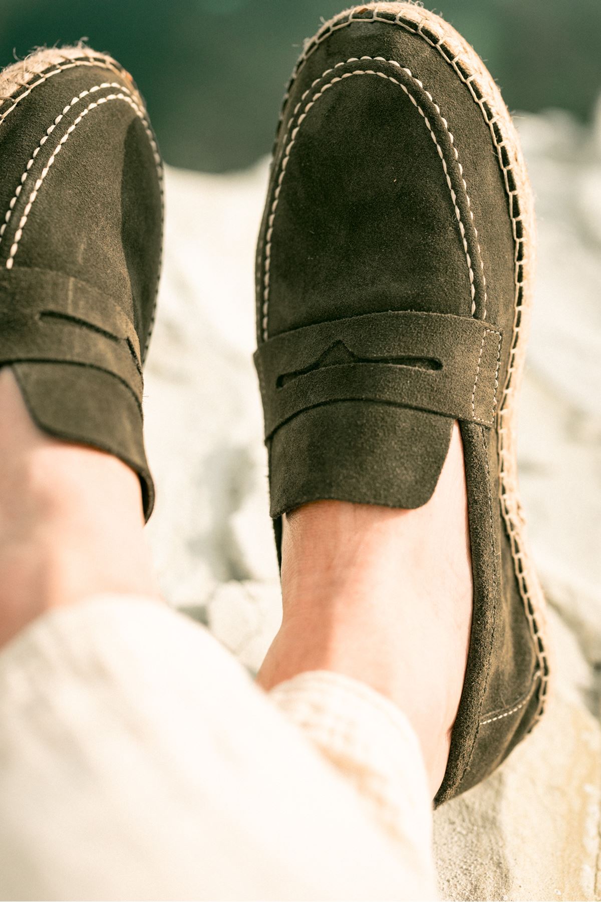 Minoa Haki Loafer Süet Hakiki Deri Espadril