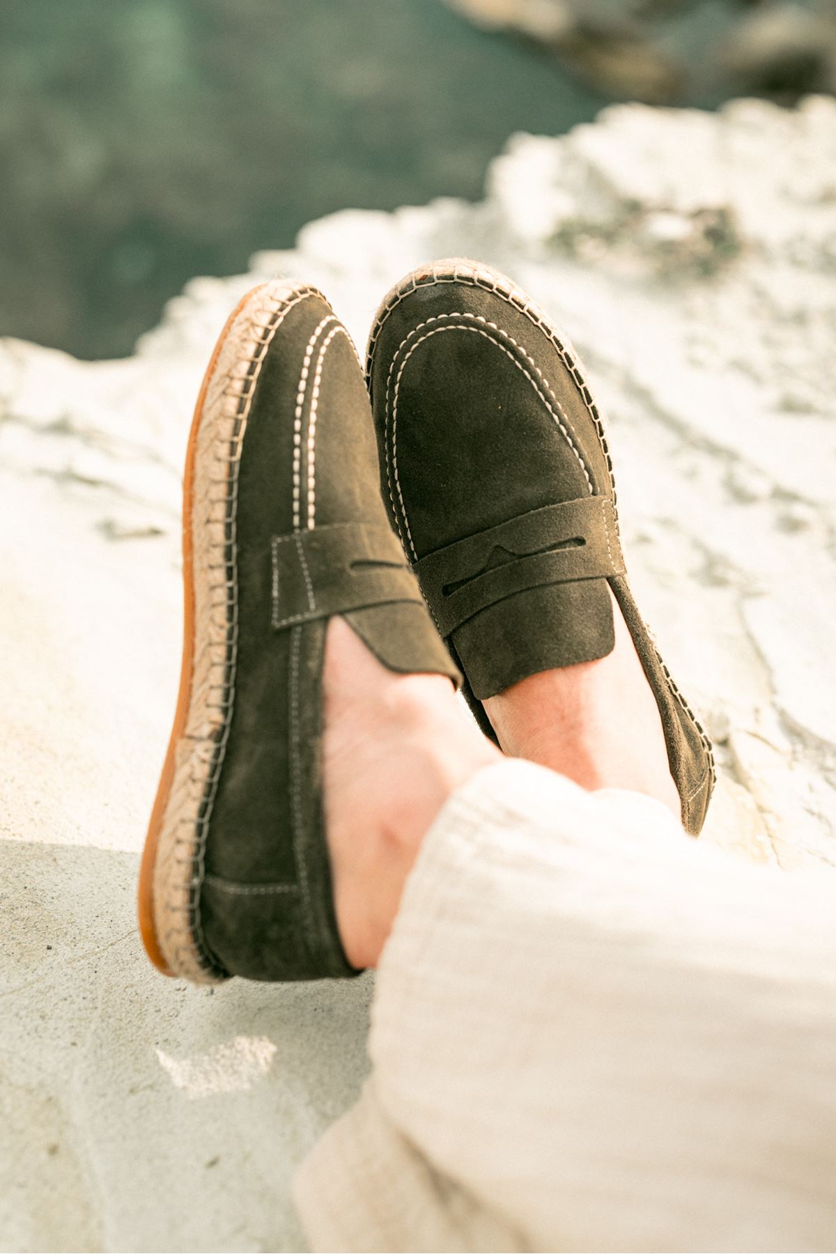 Minoa Haki Loafer Süet Hakiki Deri Espadril