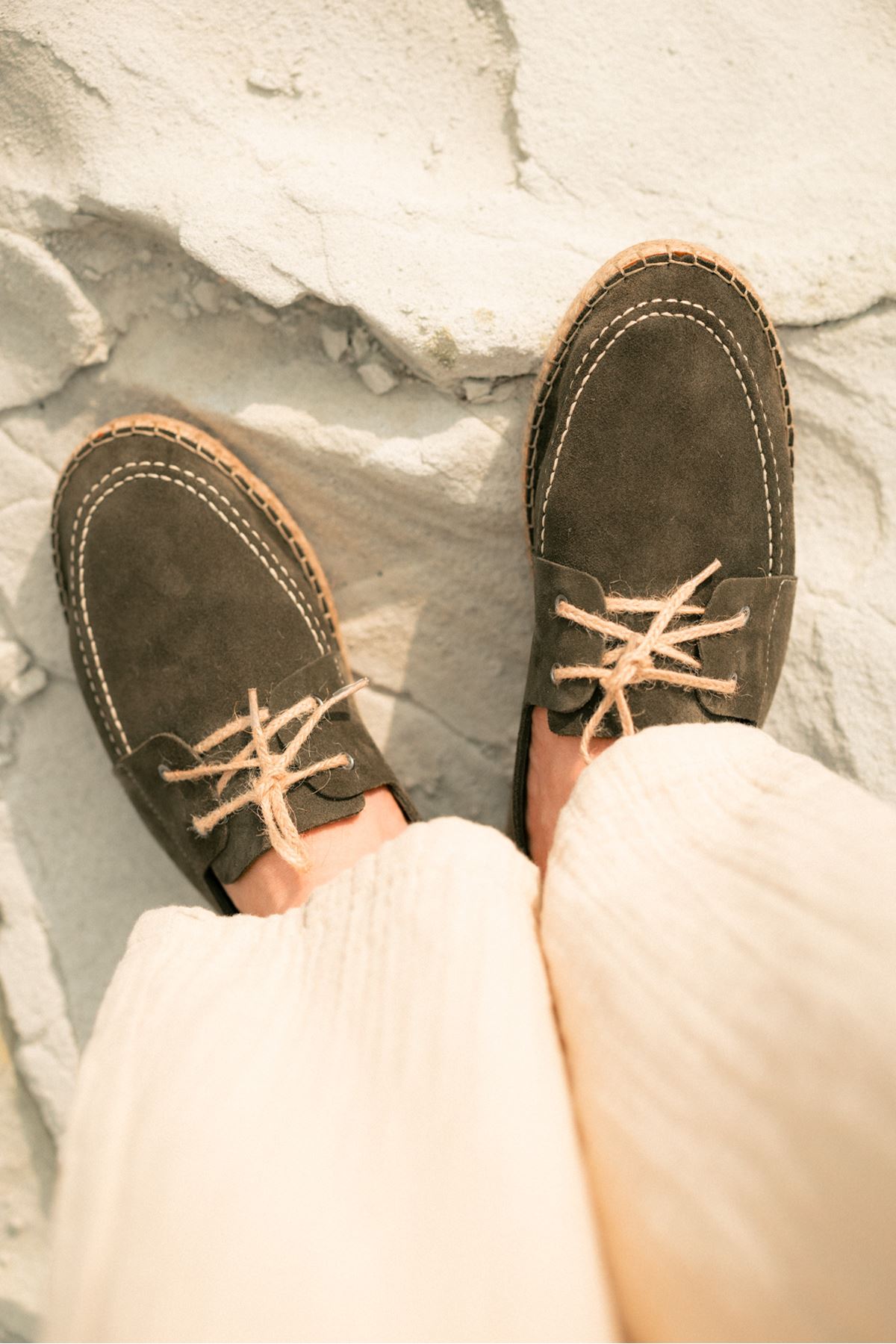 Petra Bağcıklı Haki Süet Hakiki Deri Espadril