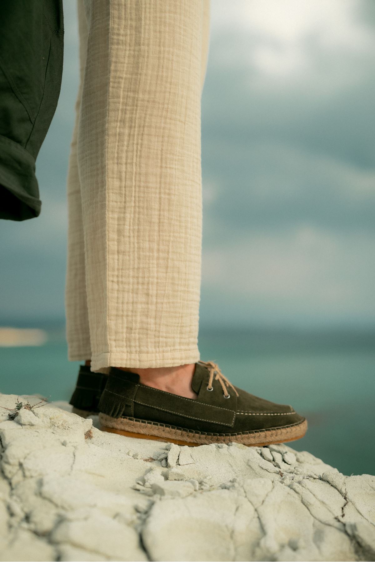 Petra Bağcıklı Haki Süet Hakiki Deri Espadril