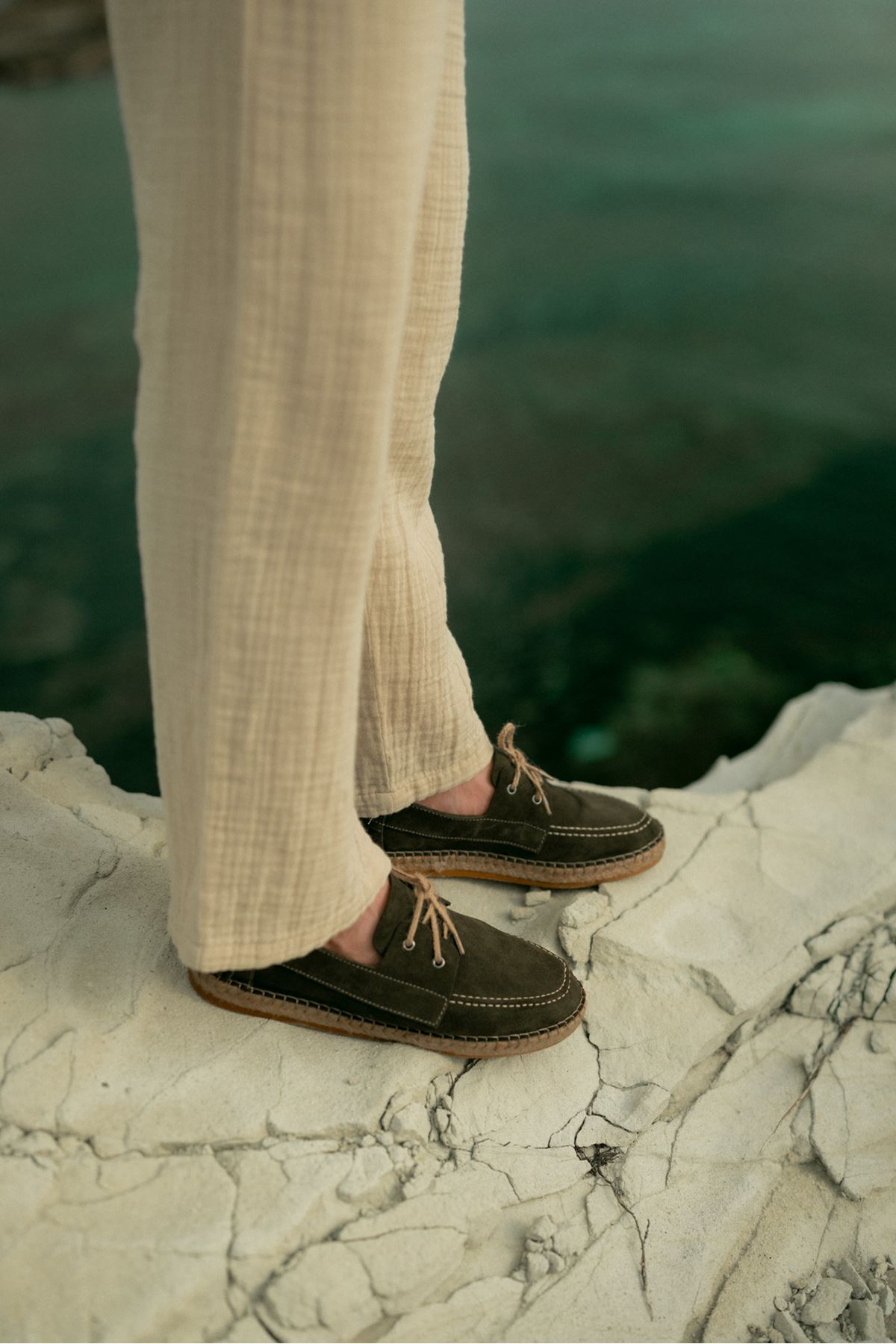 Petra Bağcıklı Haki Süet Hakiki Deri Espadril