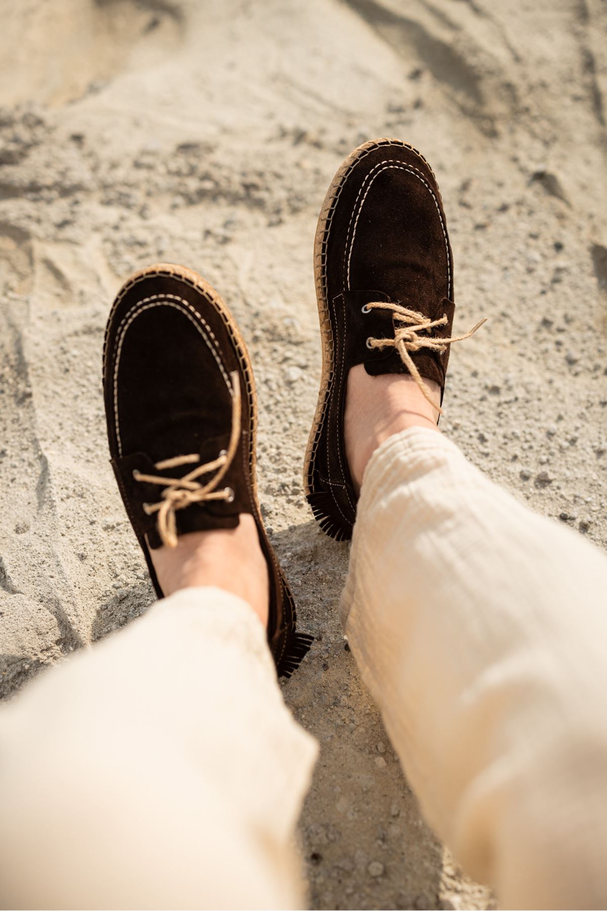 Petra Bağcıklı Kahve Süet Hakiki Deri Espadril