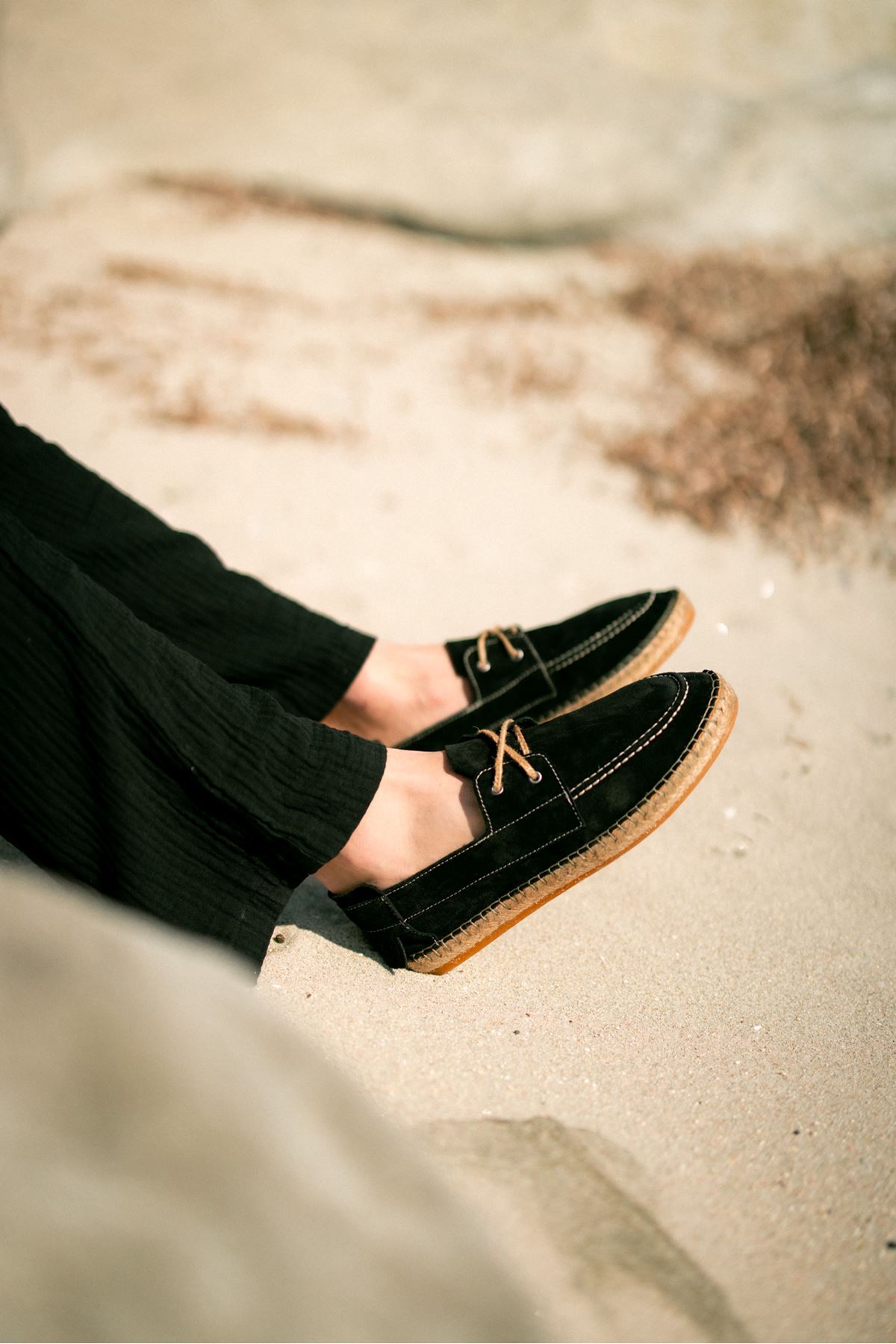 Petra Bağcıklı Siyah Süet Hakiki Deri Espadril