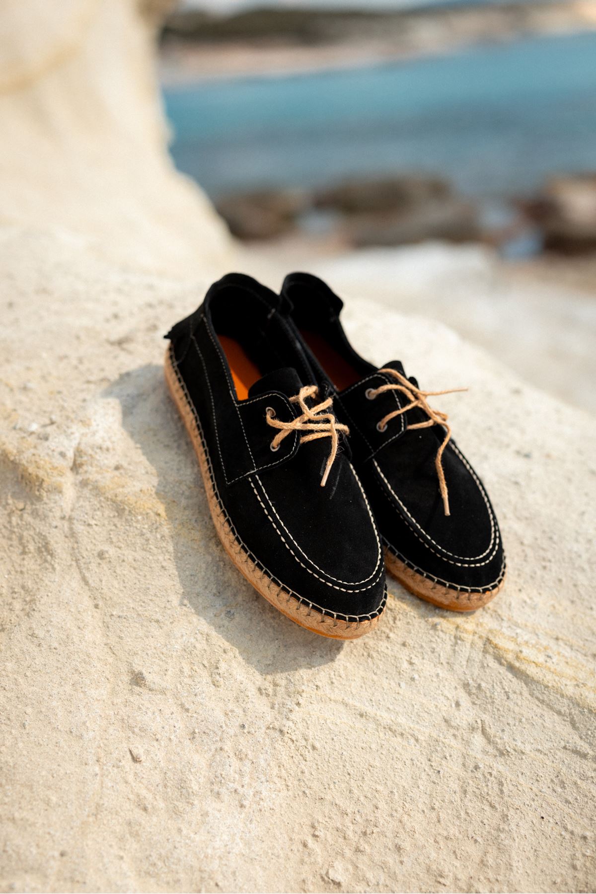 Petra Bağcıklı Siyah Süet Hakiki Deri Espadril