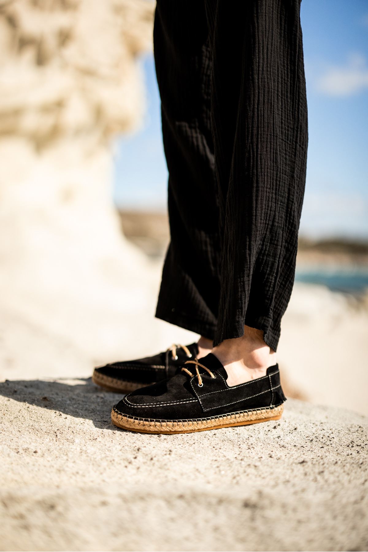 Petra Bağcıklı Siyah Süet Hakiki Deri Espadril