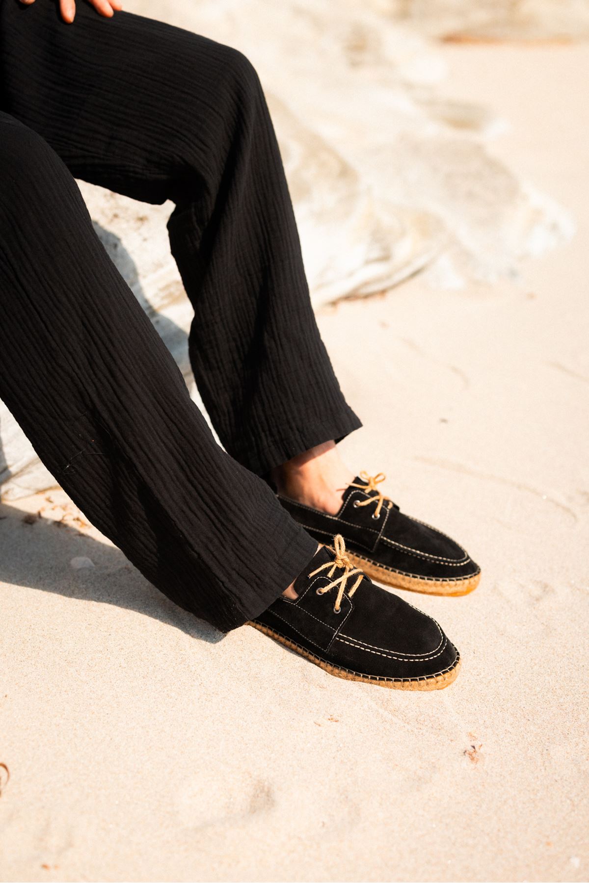 Petra Bağcıklı Siyah Süet Hakiki Deri Espadril