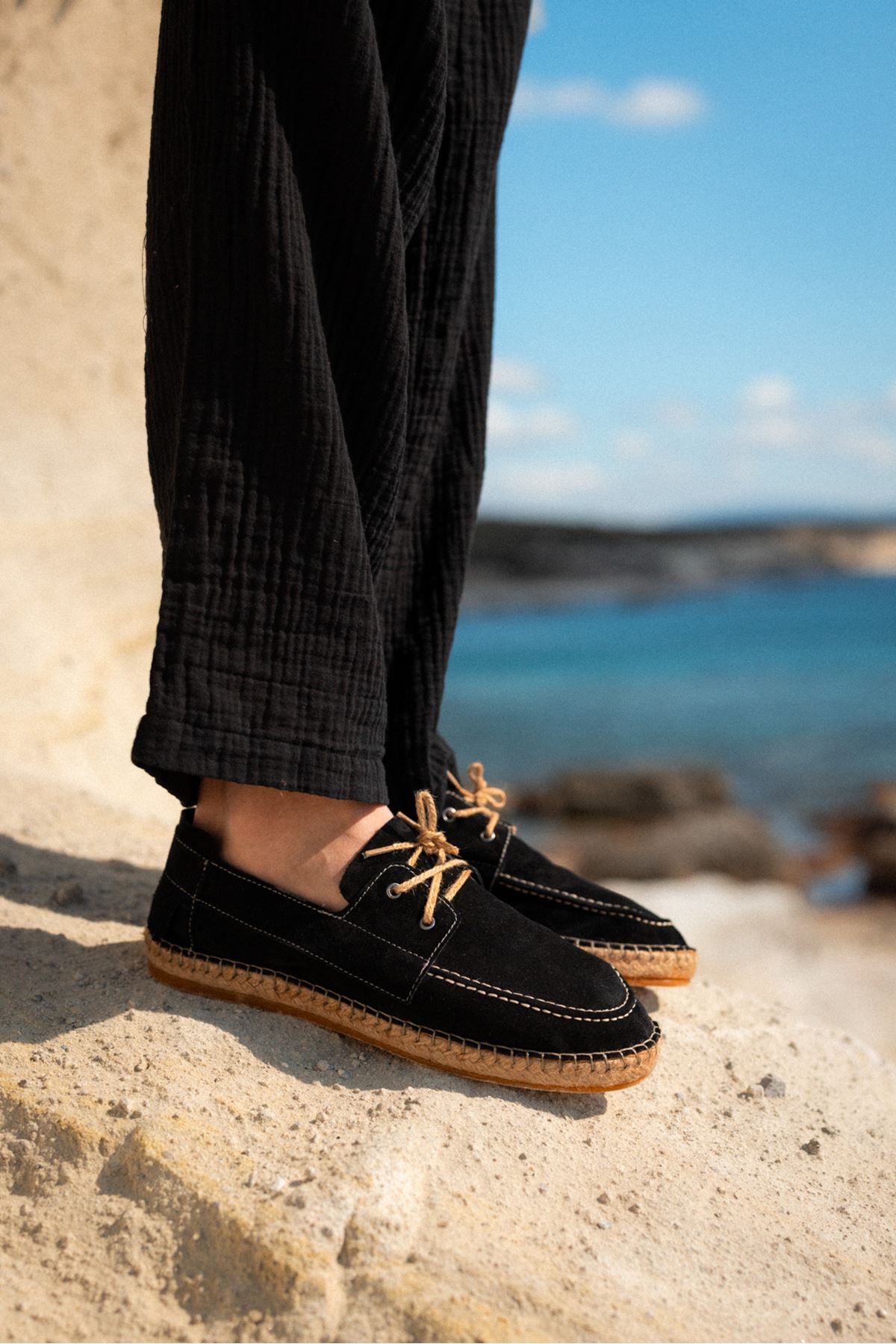 Petra Bağcıklı Siyah Süet Hakiki Deri Espadril