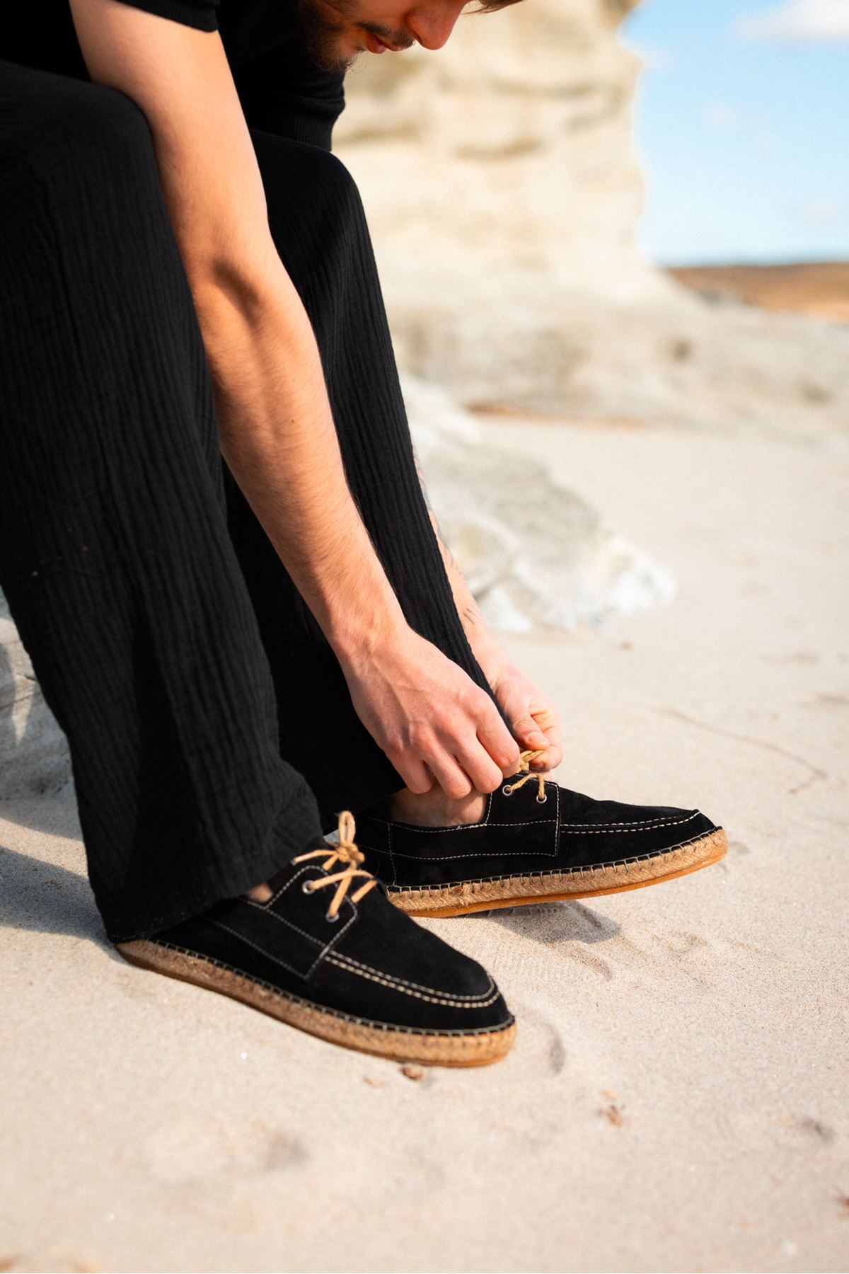 Petra Bağcıklı Siyah Süet Hakiki Deri Espadril