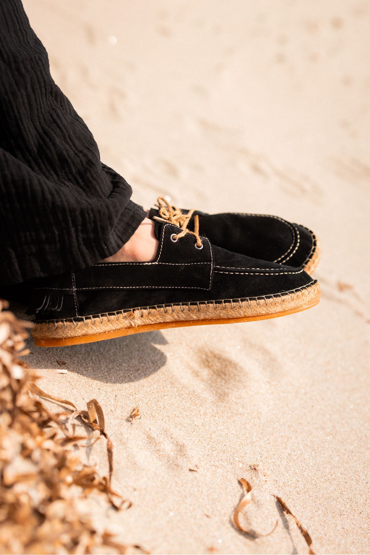 Petra Bağcıklı Siyah Süet Hakiki Deri Espadril