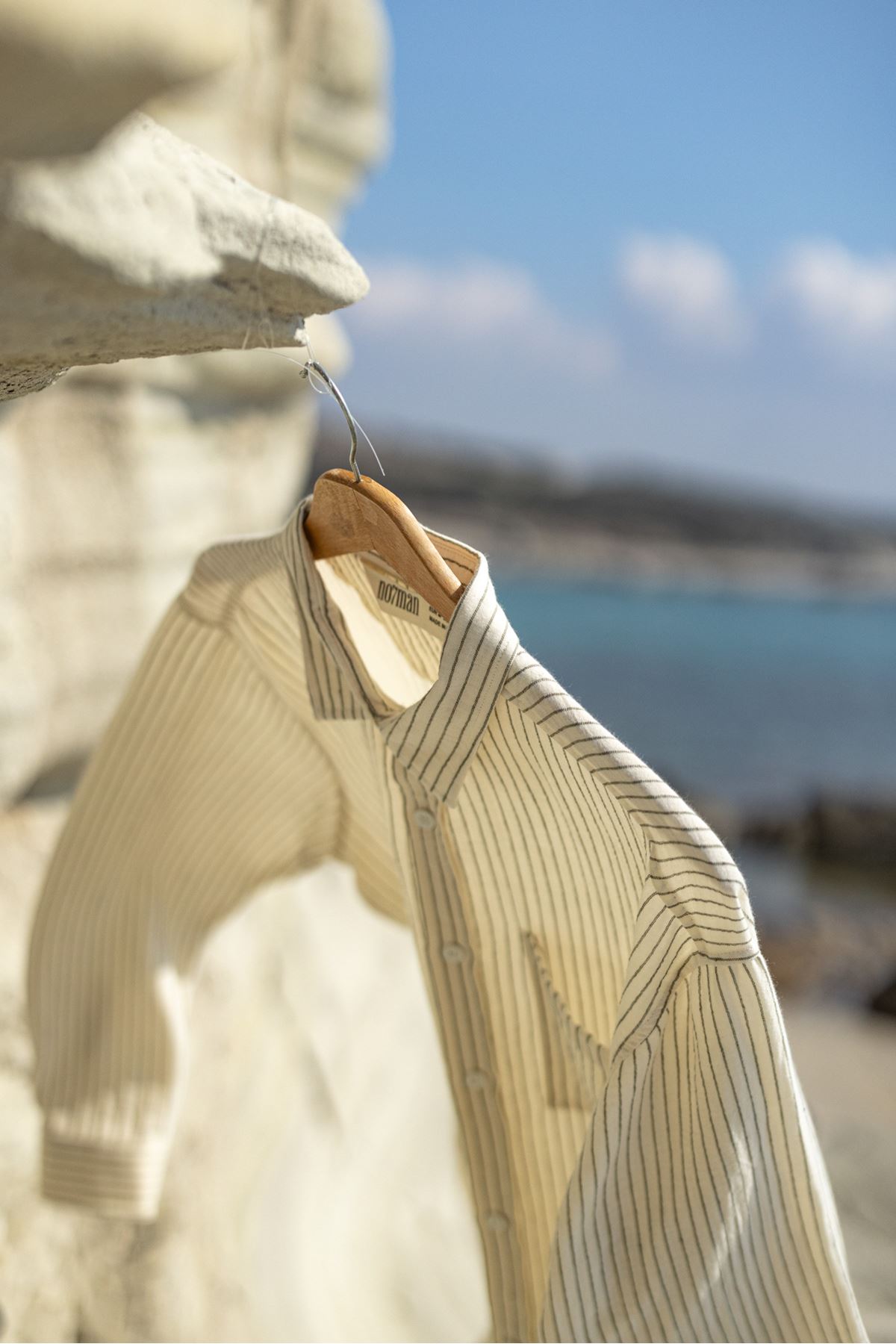 Mikonos Haki Çizgili %100 Pamuk Gömlek