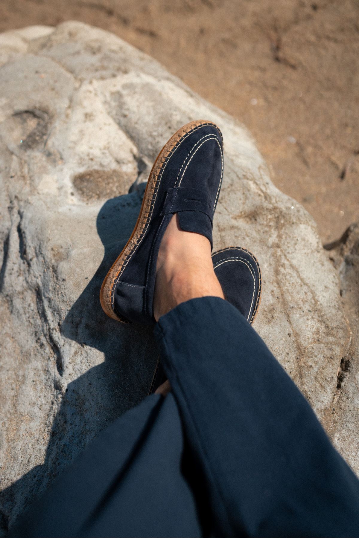 Minoa Lacivert Loafer Süet Hakiki Deri Espadril