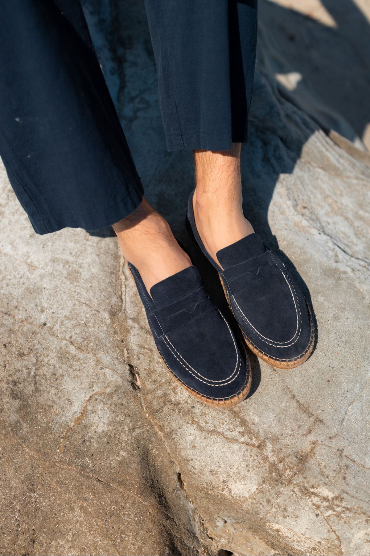 Minoa Lacivert Loafer Süet Hakiki Deri Espadril