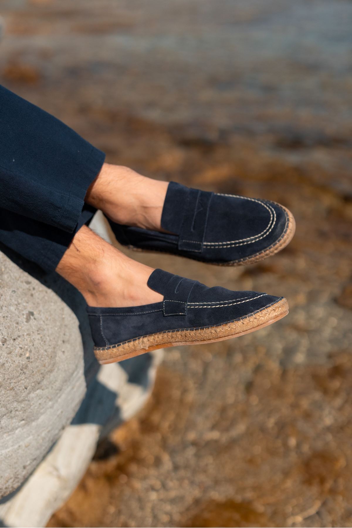 Minoa Lacivert Loafer Süet Hakiki Deri Espadril