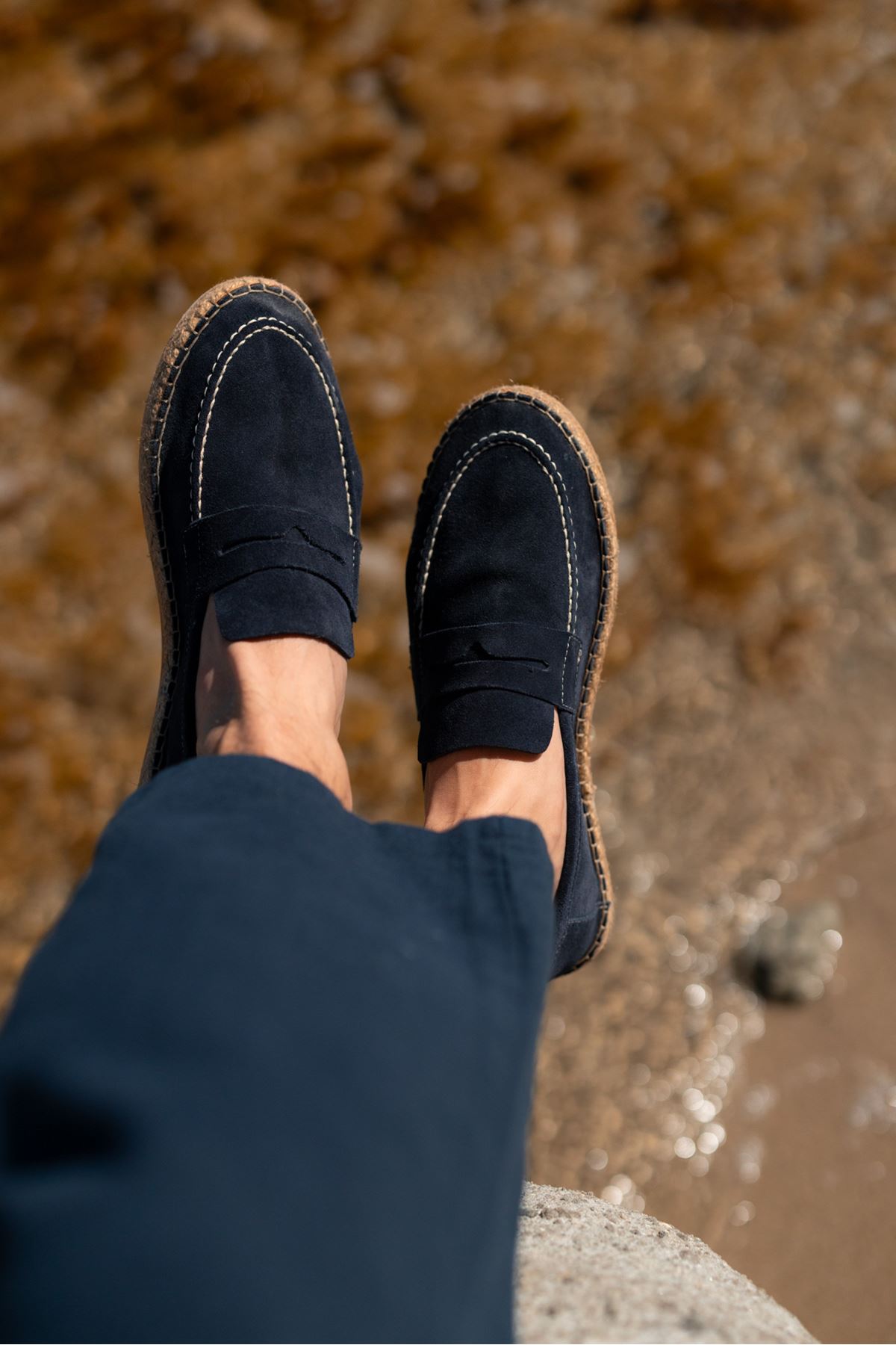 Minoa Lacivert Loafer Süet Hakiki Deri Espadril