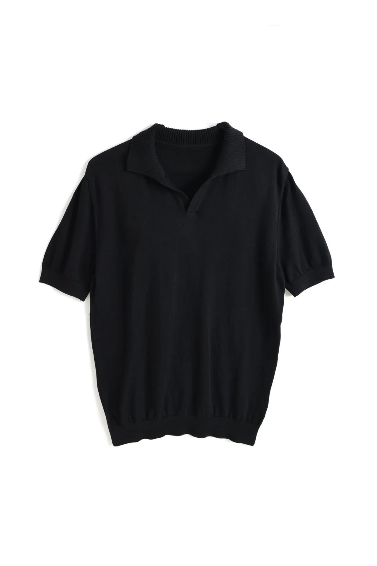 Alten Siyah Polo Yaka %100 Pamuk Triko Erkek Tshirt