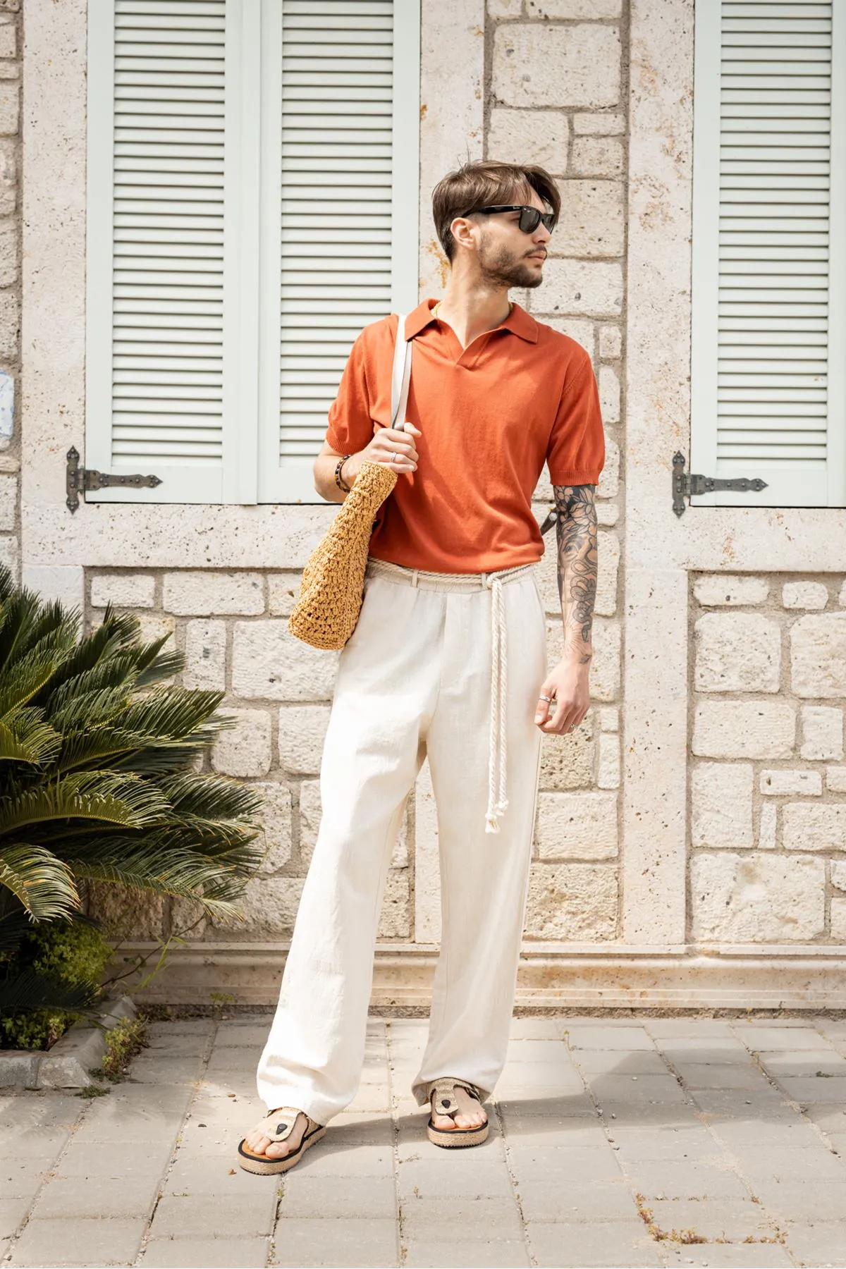 Alten Şeftali Polo Yaka %100 Pamuk Triko Erkek Tshirt