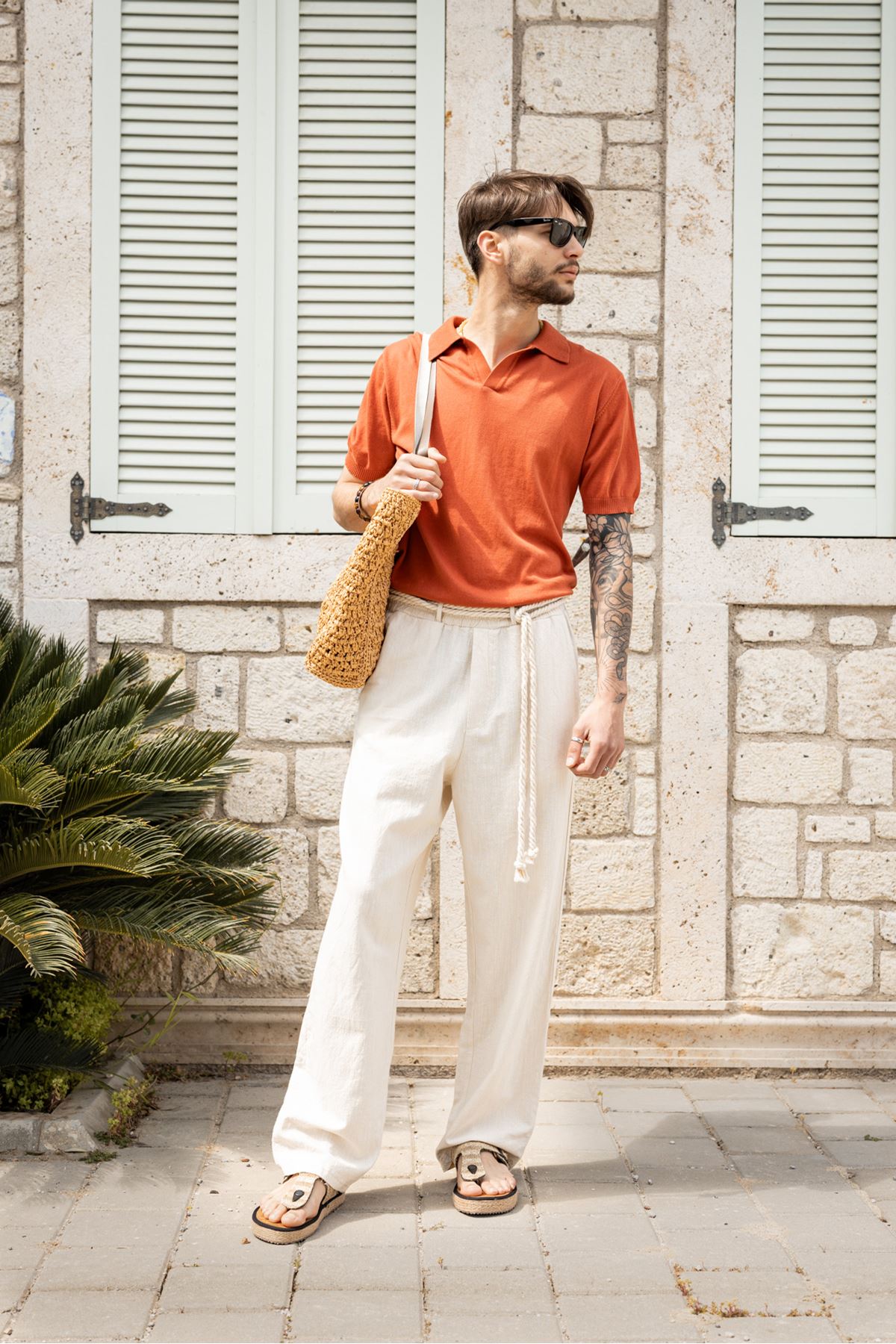 Alten Şeftali Polo Yaka %100 Pamuk Triko Tshirt