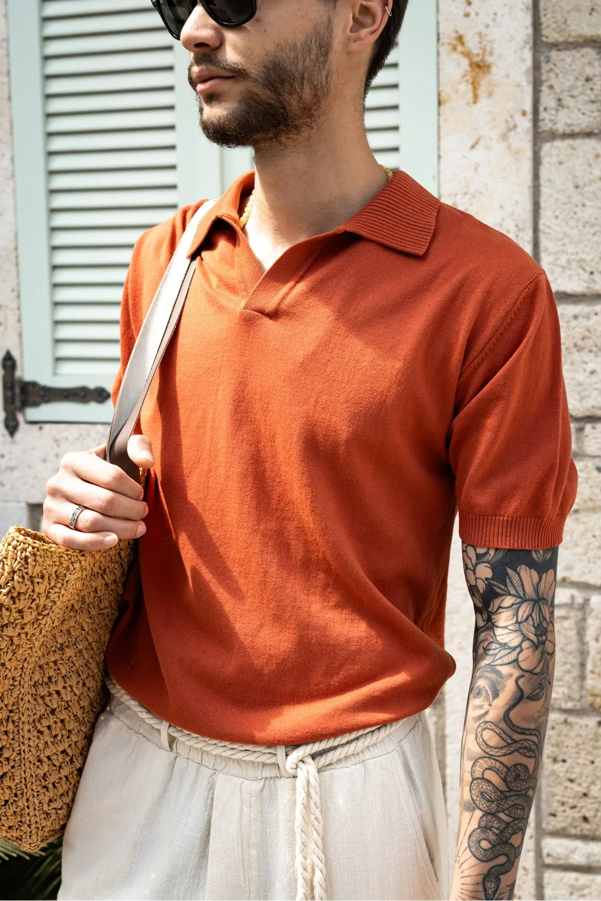 Alten Şeftali Polo Yaka %100 Pamuk Triko Erkek Tshirt