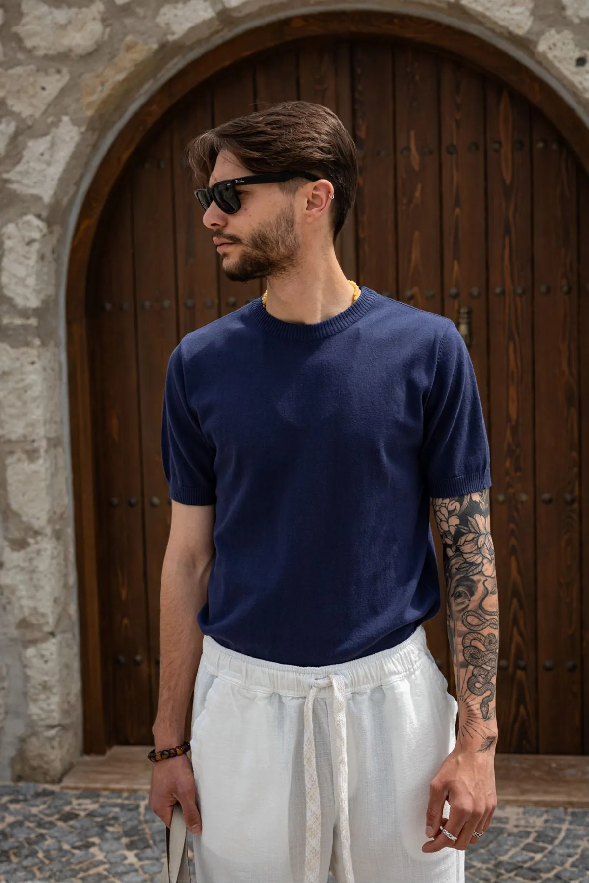 Briss Lacivert Bisiklet Yaka %100 Pamuk Triko Erkek Tshirt