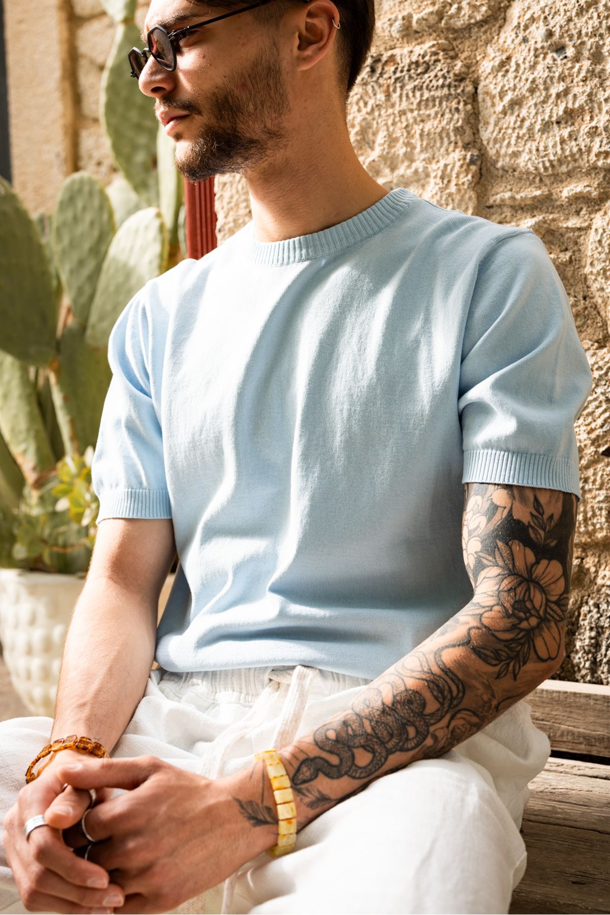 Briss Bebe Mavi Bisiklet Yaka %100 Pamuk Triko Tshirt