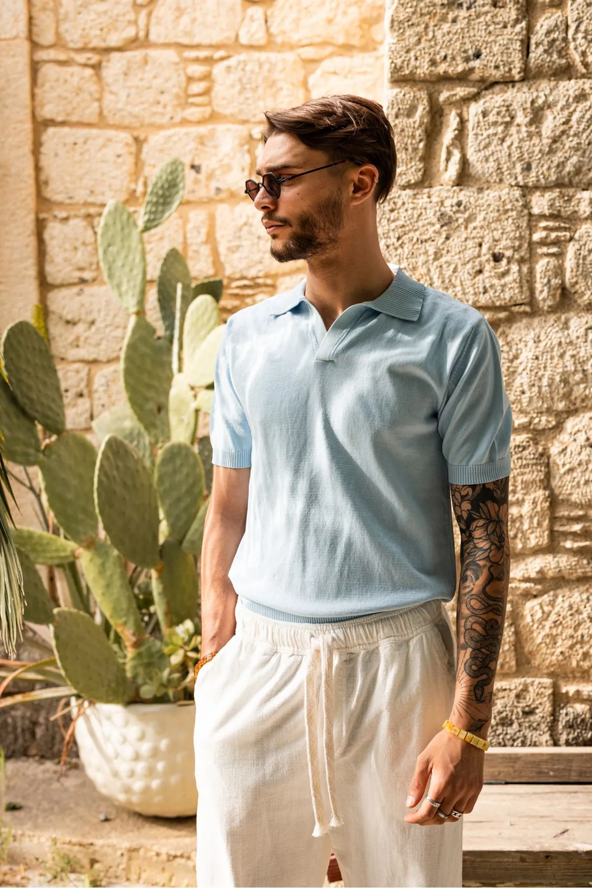 Alten Bebe Mavi Polo Yaka %100 Pamuk Triko Erkek Tshirt