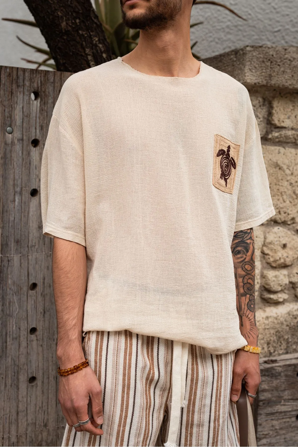 Michelangelo Bej %100 Pamuk Duble Size Erkek Tshirt