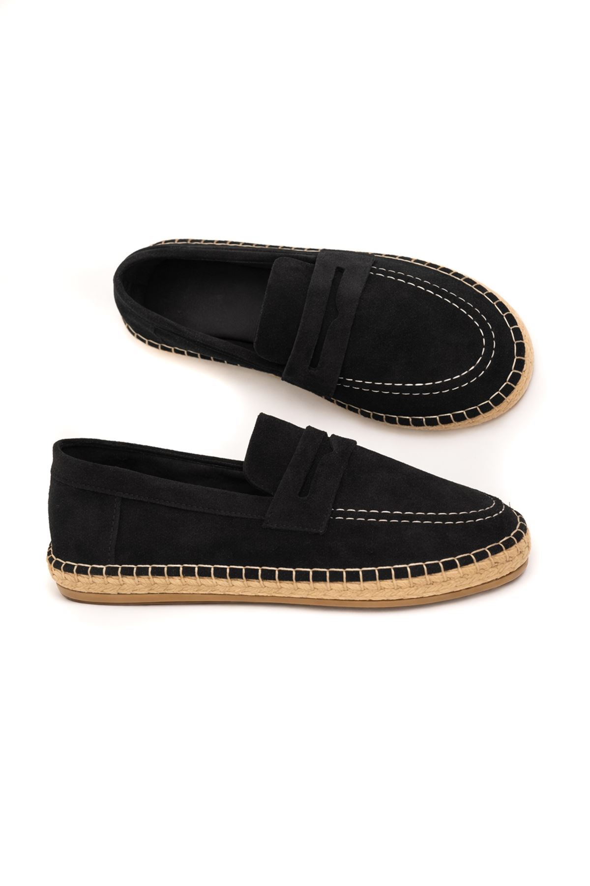 Minoa Siyah Loafer Süet Hakiki Deri Espadril