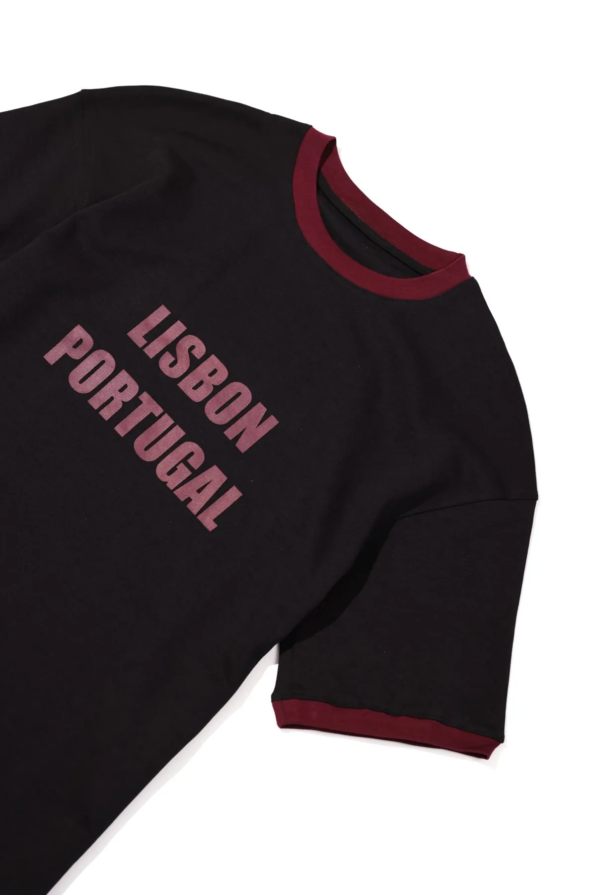 Axis Siyah Bordo Oversize %100 Pamuk Erkek Tshirt