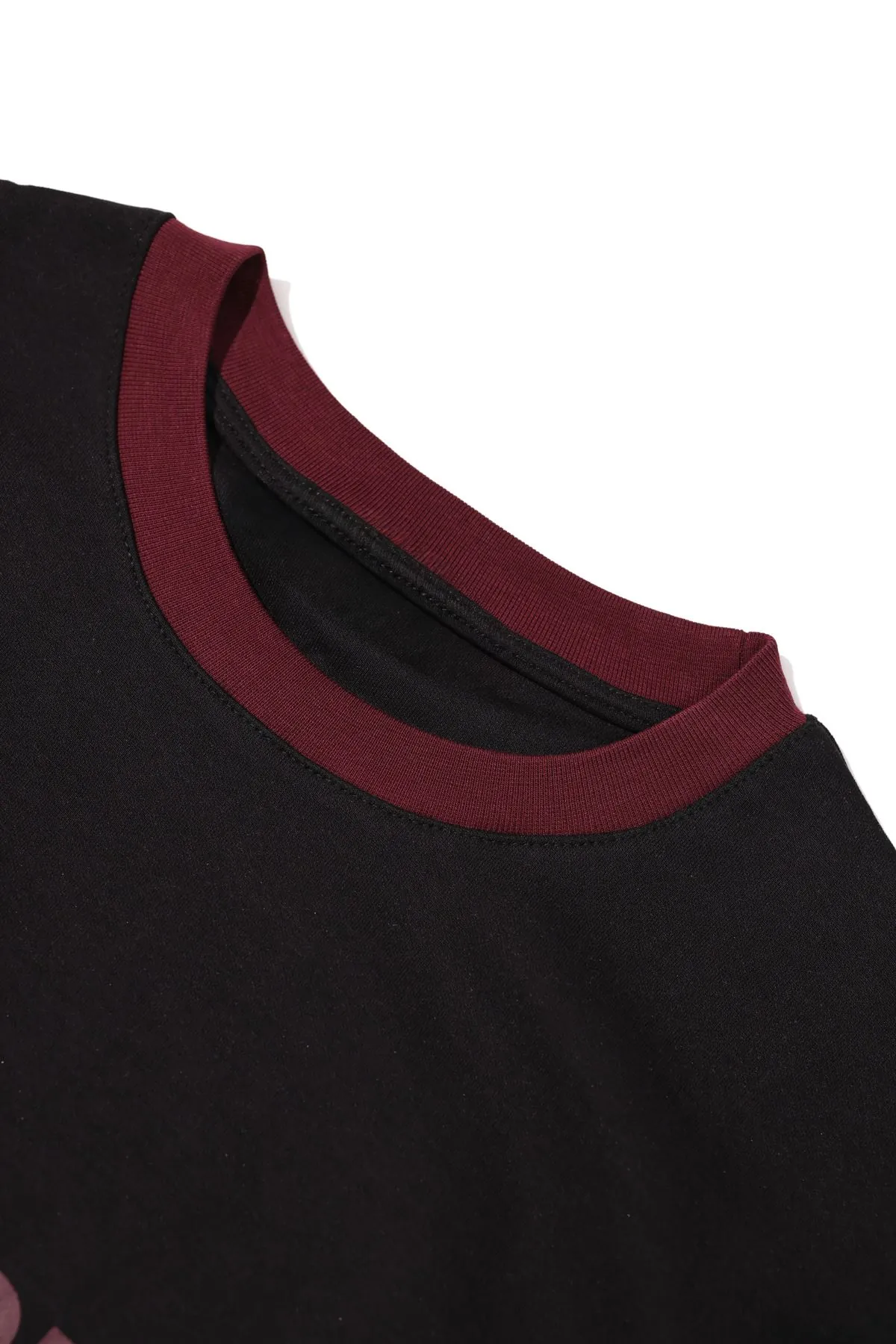 Axis Siyah Bordo Oversize %100 Pamuk Erkek Tshirt
